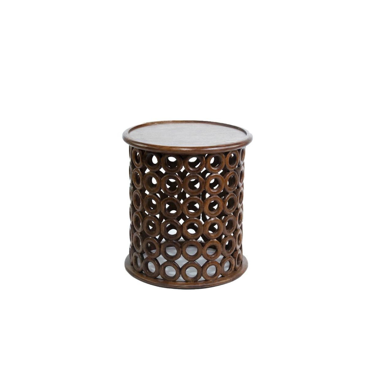 NECTAR - Mesa Auxiliar de Madera de Mango Tallada Natural Estilo Boho y Versátil 53x53x60 cm