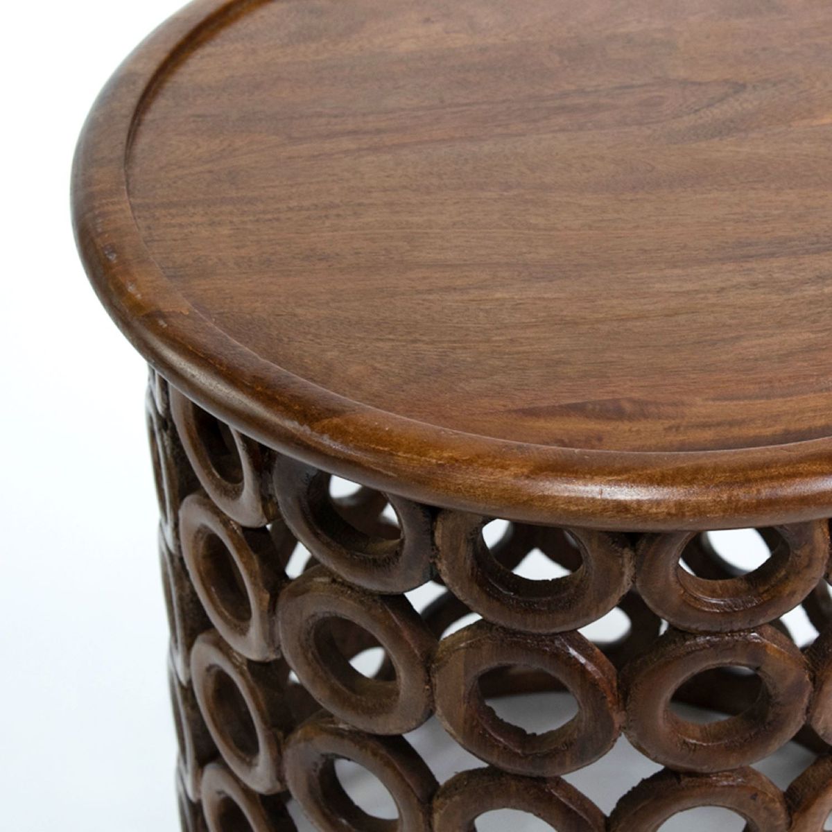 NECTAR - Mesa Auxiliar de Madera de Mango Tallada Natural Estilo Boho y Versátil 53x53x60 cm