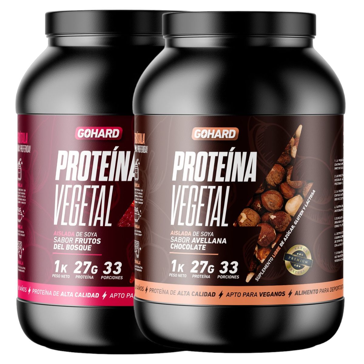 GOHARD - PACK PROTEINAS GOHARD 2KG TOTAL CHOCOLATE AVELLANA - FRUTOS DEL BOSQUE