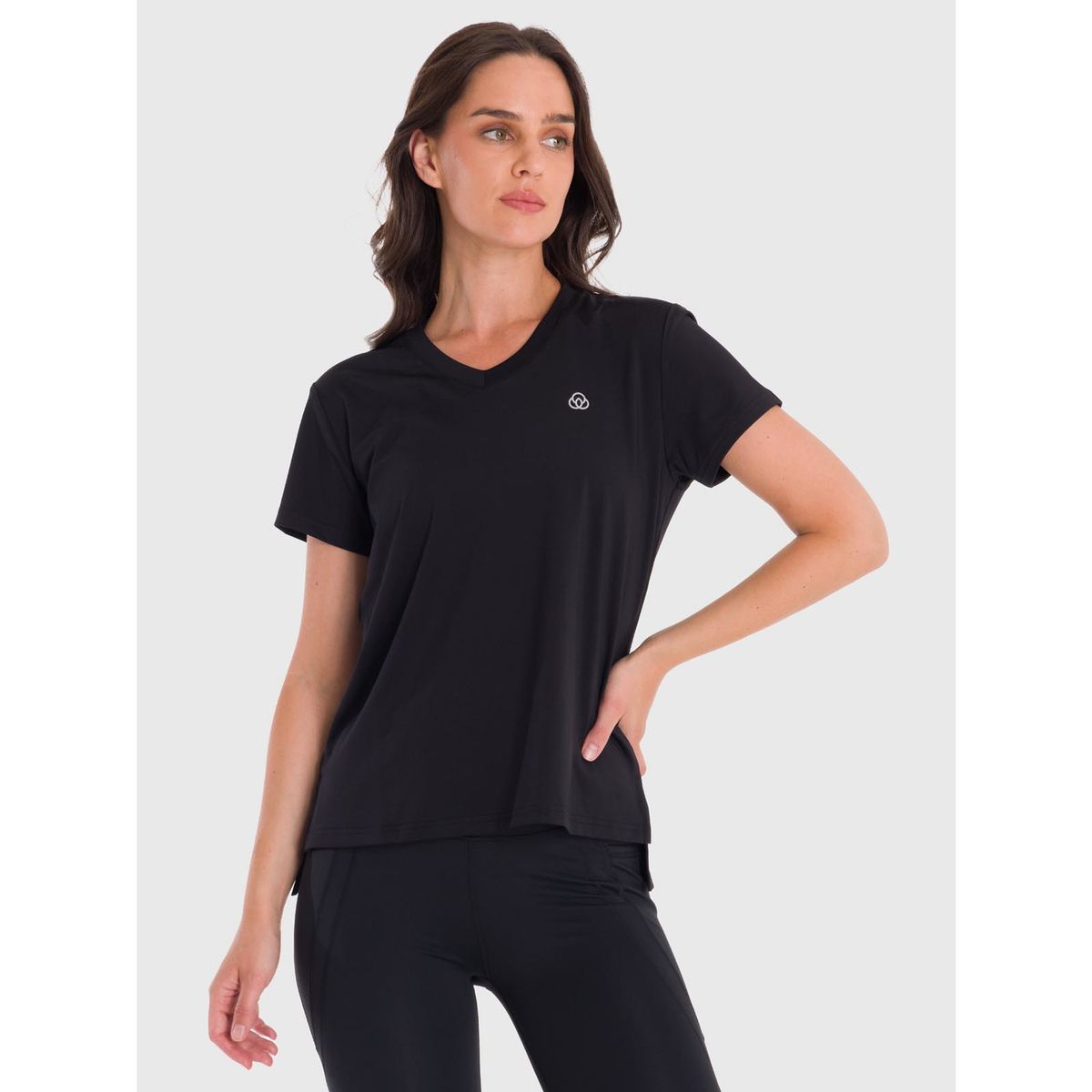 BSOUL - Polera cuello V deportiva Mujer Manga Corta Negra BSOUL