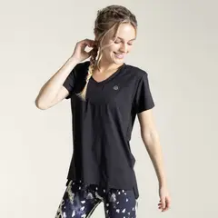 BSOUL - Polera cuello V deportiva Mujer Manga Corta Negra