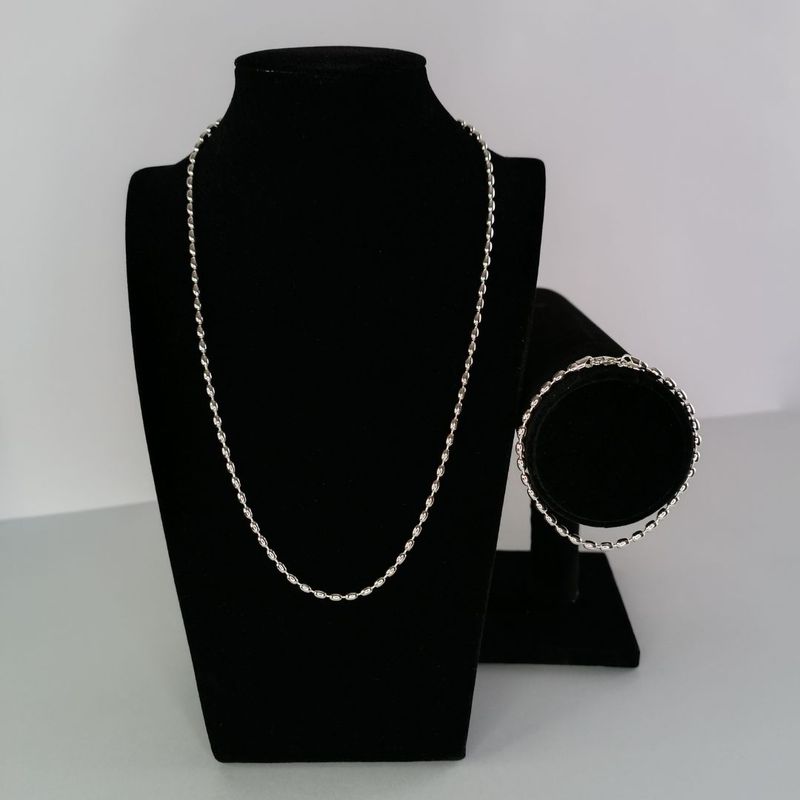GENERICO - Conjunto Cadena y Pulsera Oval de plata Ley 925 para damas 50 cms.