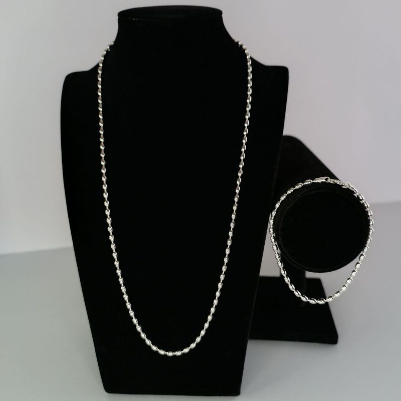 GENERICO - Conjunto Cadena y Pulsera Oval de plata Ley 925 para damas 55 cms.