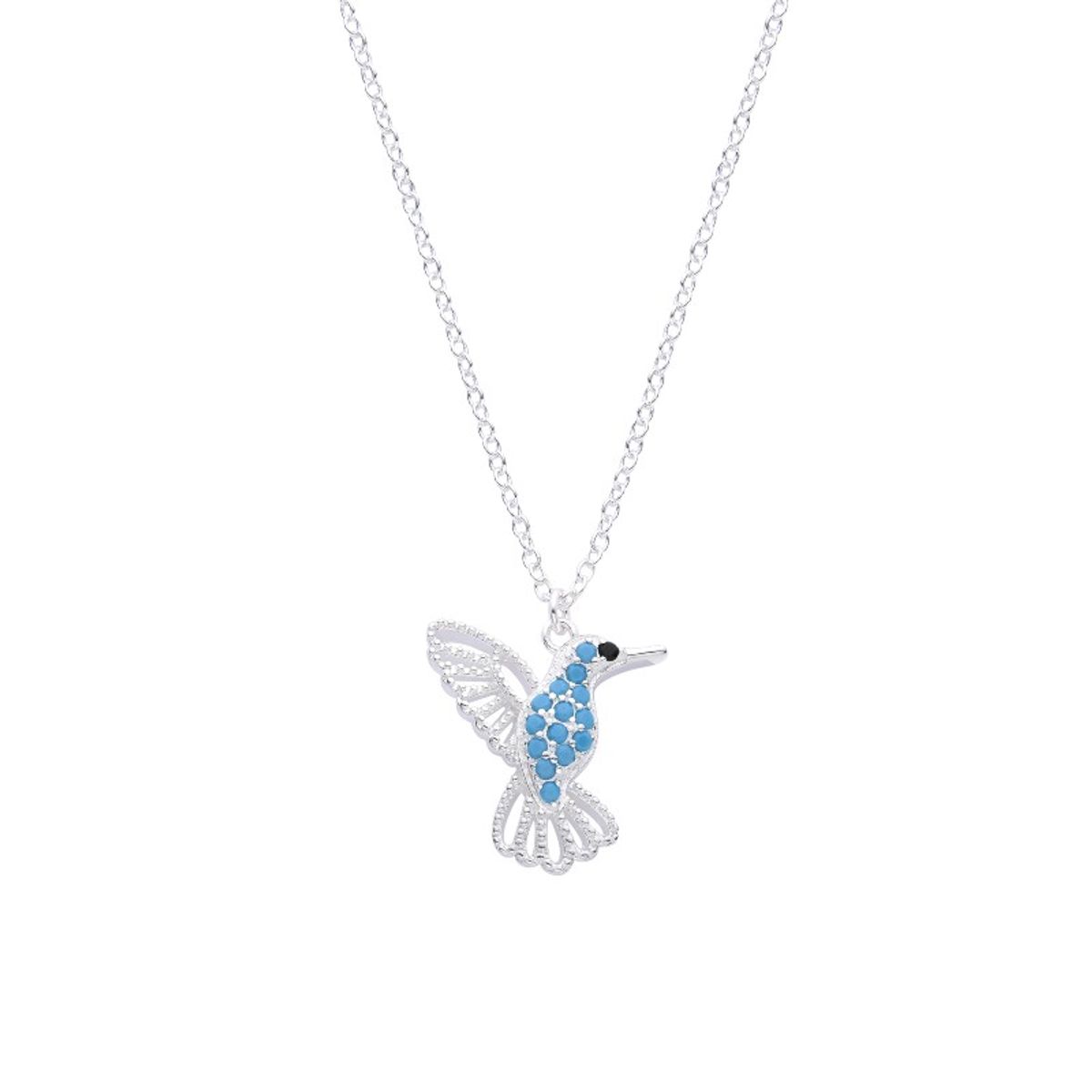 COGGIOLA - Collar Colibrí Cristal Celeste Calado Plata Fina 925