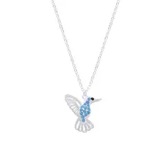 ANDREA COGGIOLA JOYAS - Collar Colibrí Cristal Celeste Calado Plata Fina 925