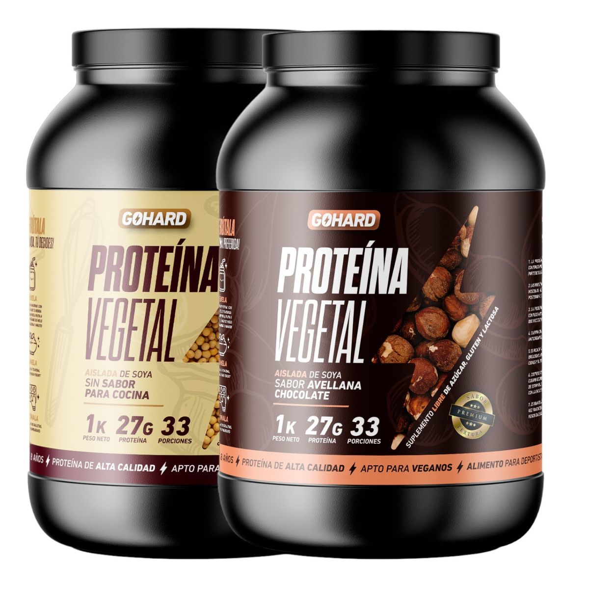 GOHARD - PACK PROTEINAS GOHARD 2KG TOTAL SIN SABOR - CHOCOLATE AVELLANA