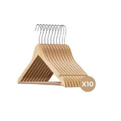 GENERICO - Colgadores De Ropa Madera Set 10 Ganchos