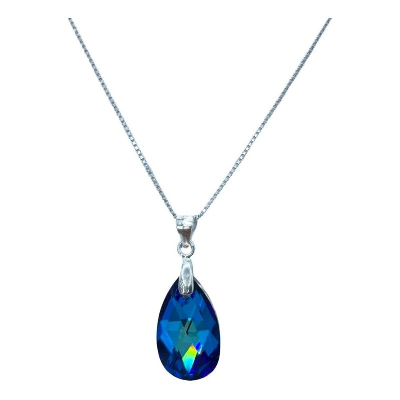 GENERICO - Collar Gota Azul Cristal Swarovski Elements Plata 925 + Caja