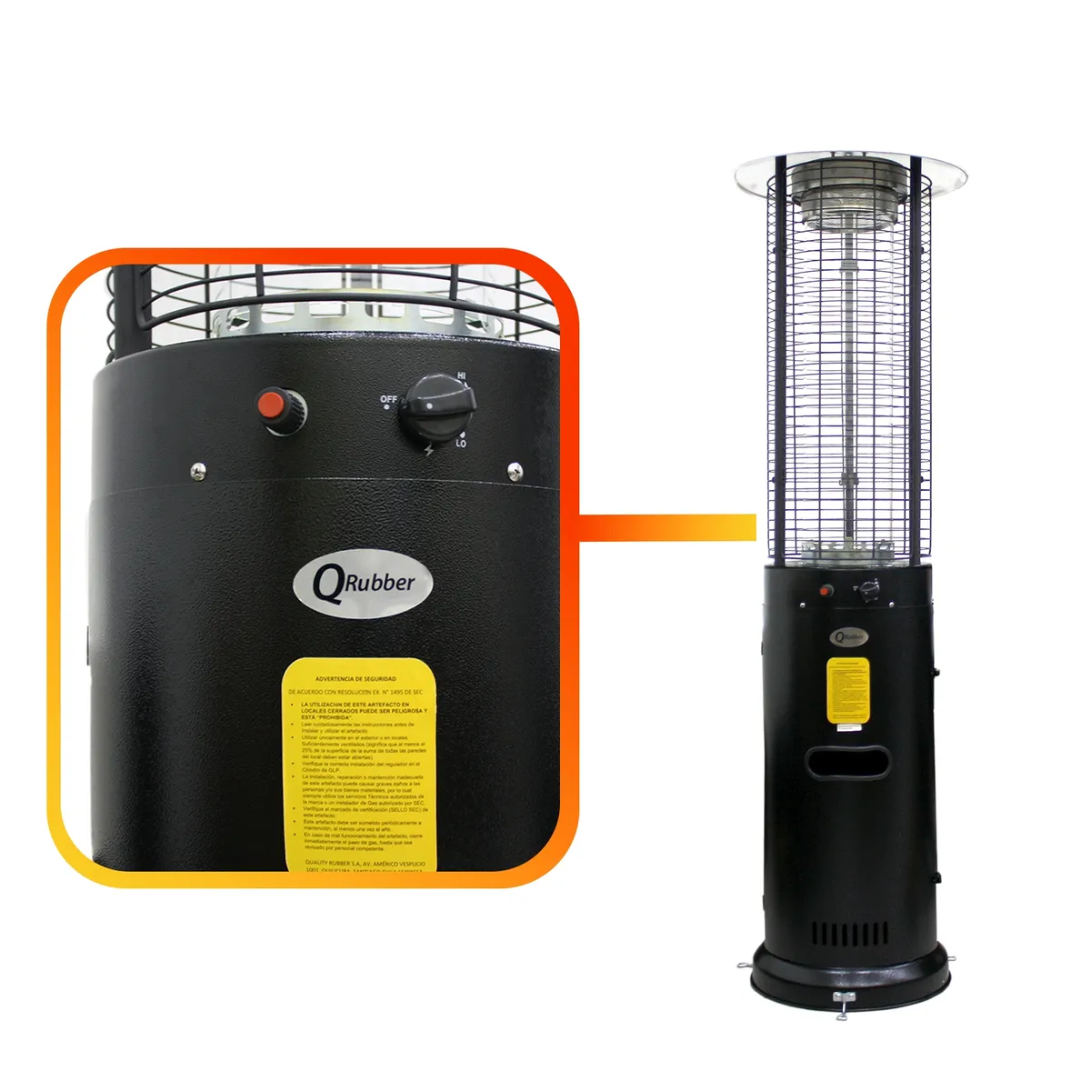QRUBBER - Estufa Exterior New Short Tipo Torre 11kg QRubber