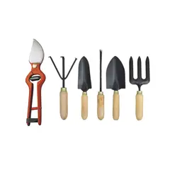 MOHICAN - PROMO TIJERA PODAR 8''+ SET HERRAMIENTAS 5 PZAS MANGO MADERA