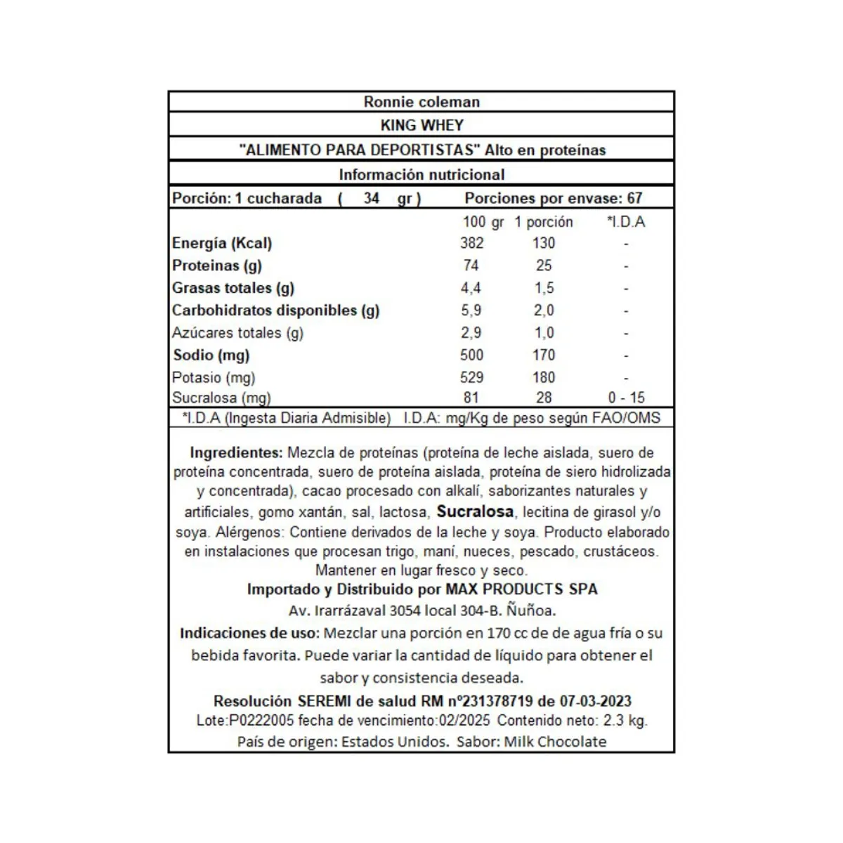 RC - PROTEINA KING WHEY 5LB RONNIE COLEMAN - MILK CHOCOLATE