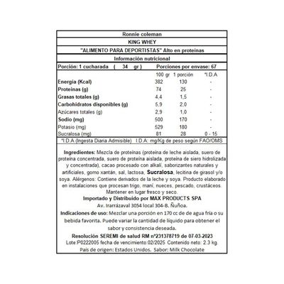 Imagen 2 del producto PROTEINA KING WHEY 5LB RONNIE COLEMAN - MILK CHOCOLATE