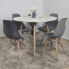 CORI CORI - Juego de Comedor Mesa Blanca 100cm + 4 Sillas Eames Grises