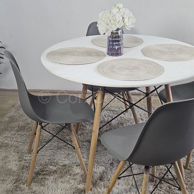 Imagen 2 del producto Juego de Comedor Mesa Blanca 100cm + 4 Sillas Eames Grises