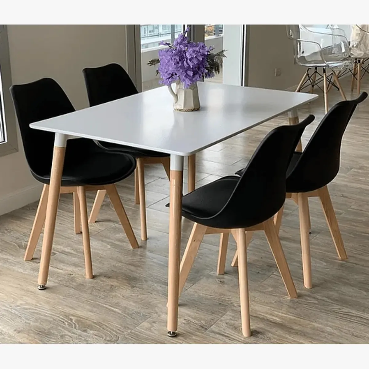 CORI CORI - Juego de Comedor Mesa Blanca 120 x 80cms + 4 Sillas Tulip Negro