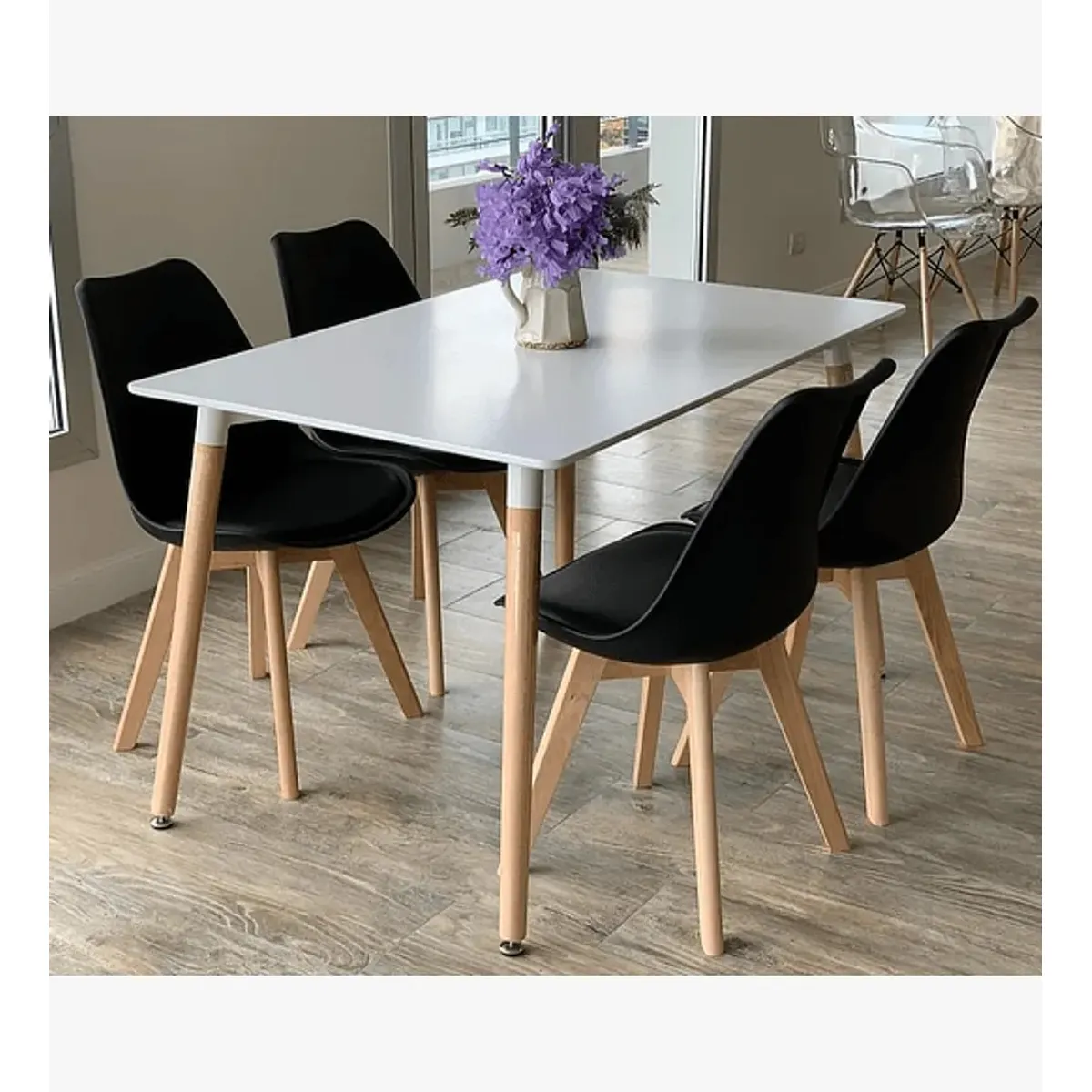 CORI CORI - Juego de Comedor Mesa Blanca 120 x 80cms + 4 Sillas Tulip Negro