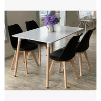 Juego de Comedor Mesa Blanca 120 x 80cms + 4 Sillas Tulip Negro