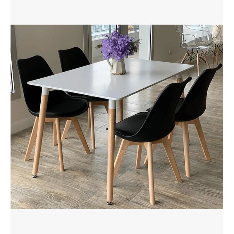 CORI CORI - Juego de Comedor Mesa Blanca 120 x 80cms + 4 Sillas Tulip Negro