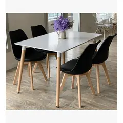 CORI CORI - Juego de Comedor Mesa Blanca 120 x 80cms + 4 Sillas Tulip Negro