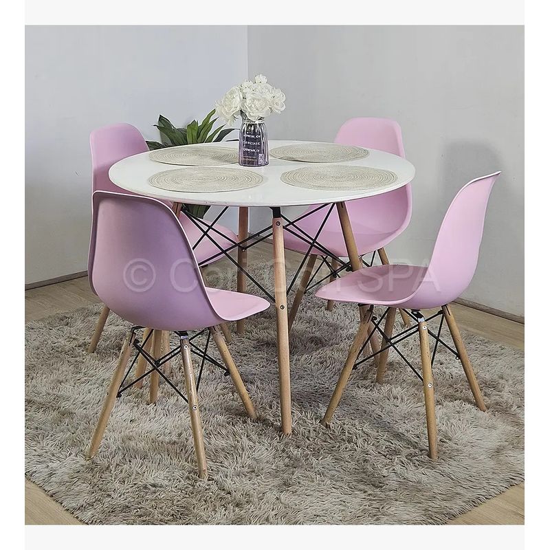 CORI CORI - Comedor Mesa Eames 80cms Blanca + 4 sillas Eames Rosa