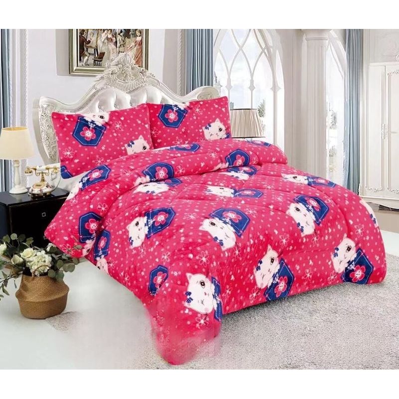 GENERICO - Cubrecama de Invierno Plush con Chiporro 1.5 p Fucsia con Gatita