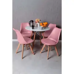 CORI CORI - Comedor Mesa Eames Melamina Blanca 80cm + 4 Sillas Tulip Rosa