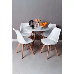CORI CORI - Juego de Comedor Mesa Eames melamina blanco 80cm + 4 Sillas Tulip blanco replica