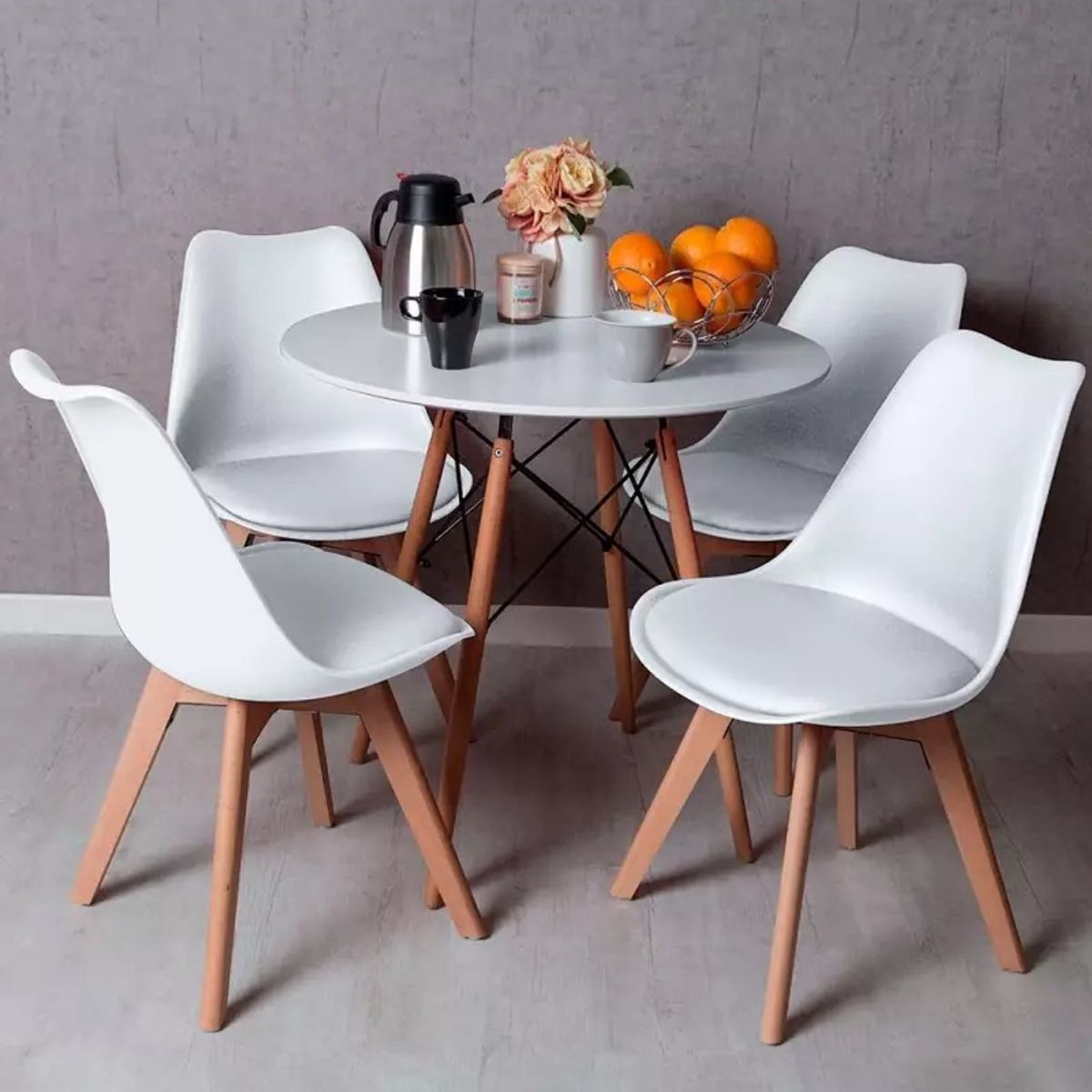 CORI CORI - Comedor Mesa Eames Blanco 80cm  + 4 Sillas Tulip Blanco