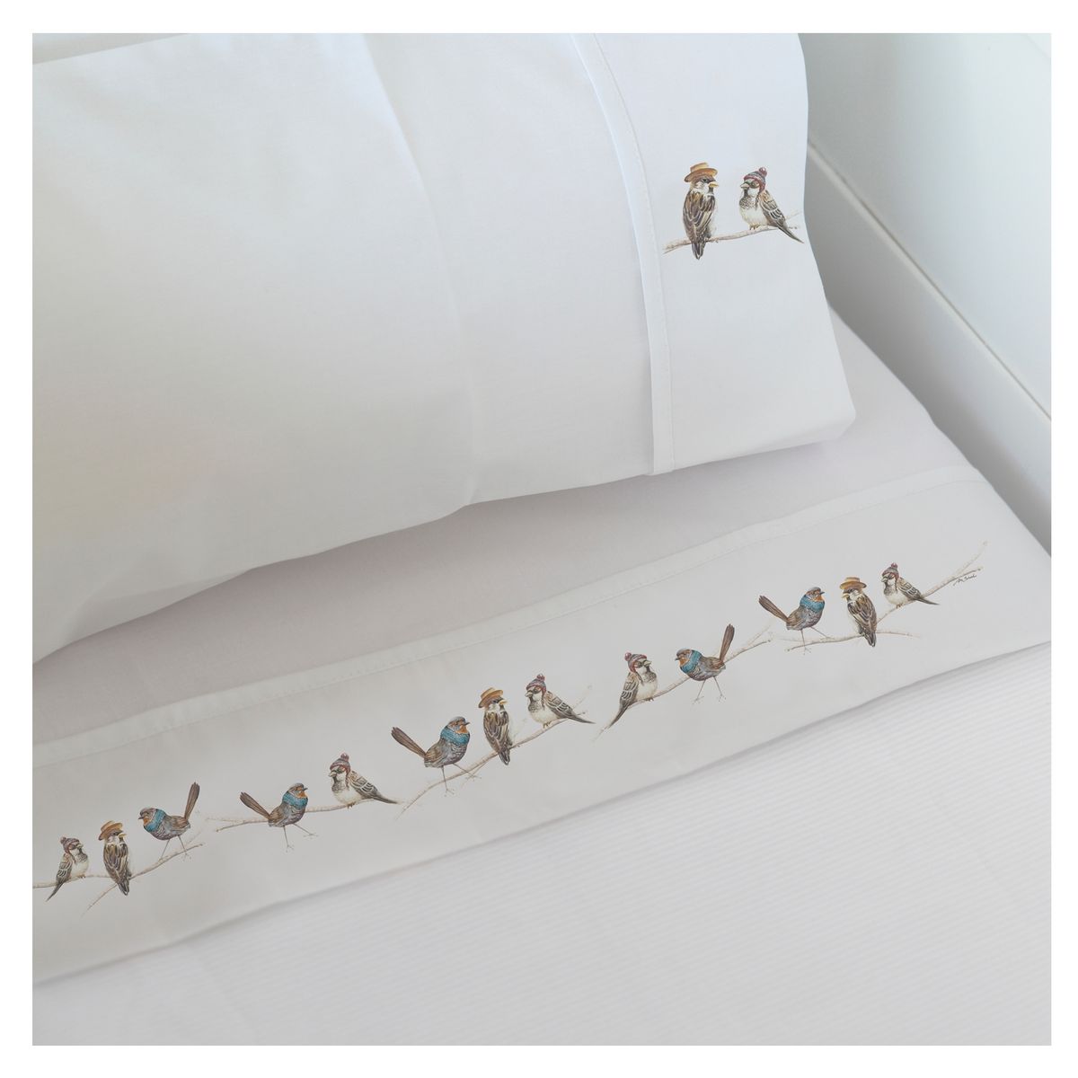 MARGARITA SCHEEL BY CASA ALVARINHO - Juego de Sábanas Pajaritos Amigos 1 Plaza