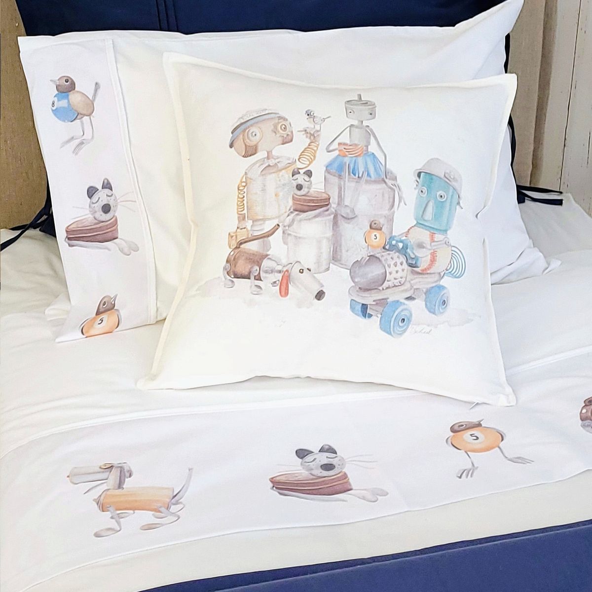 MARGARITA SCHEEL BY CASA ALVARINHO - Juego de Sábanas Robots 1,5 Plazas