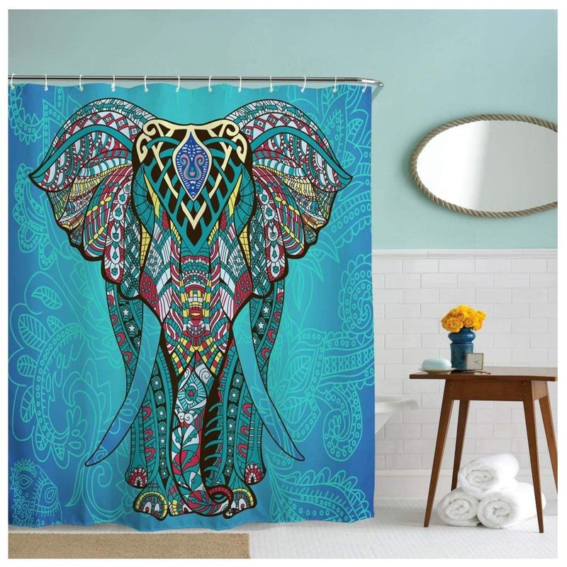 GENERICO - Cortina Baño Ducha Impermeable Elefante Mandala 12 Ganchos 180x200 Cm.