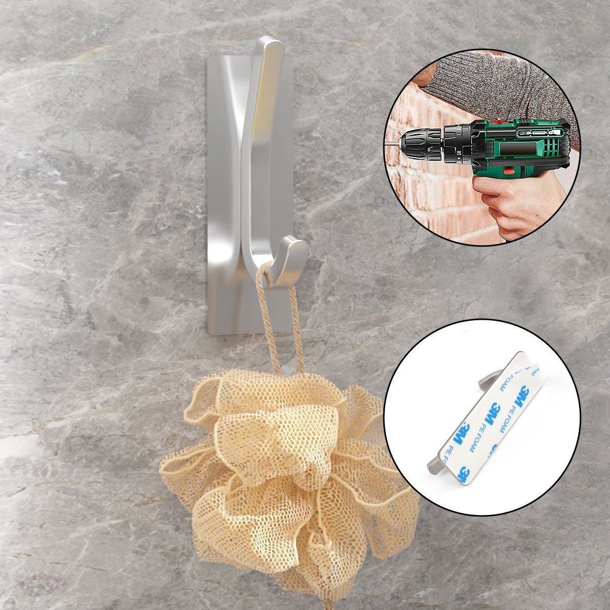 AIZO - plata Gancho Adhesivo Impermeable De Acero Inoxidable Para Baño