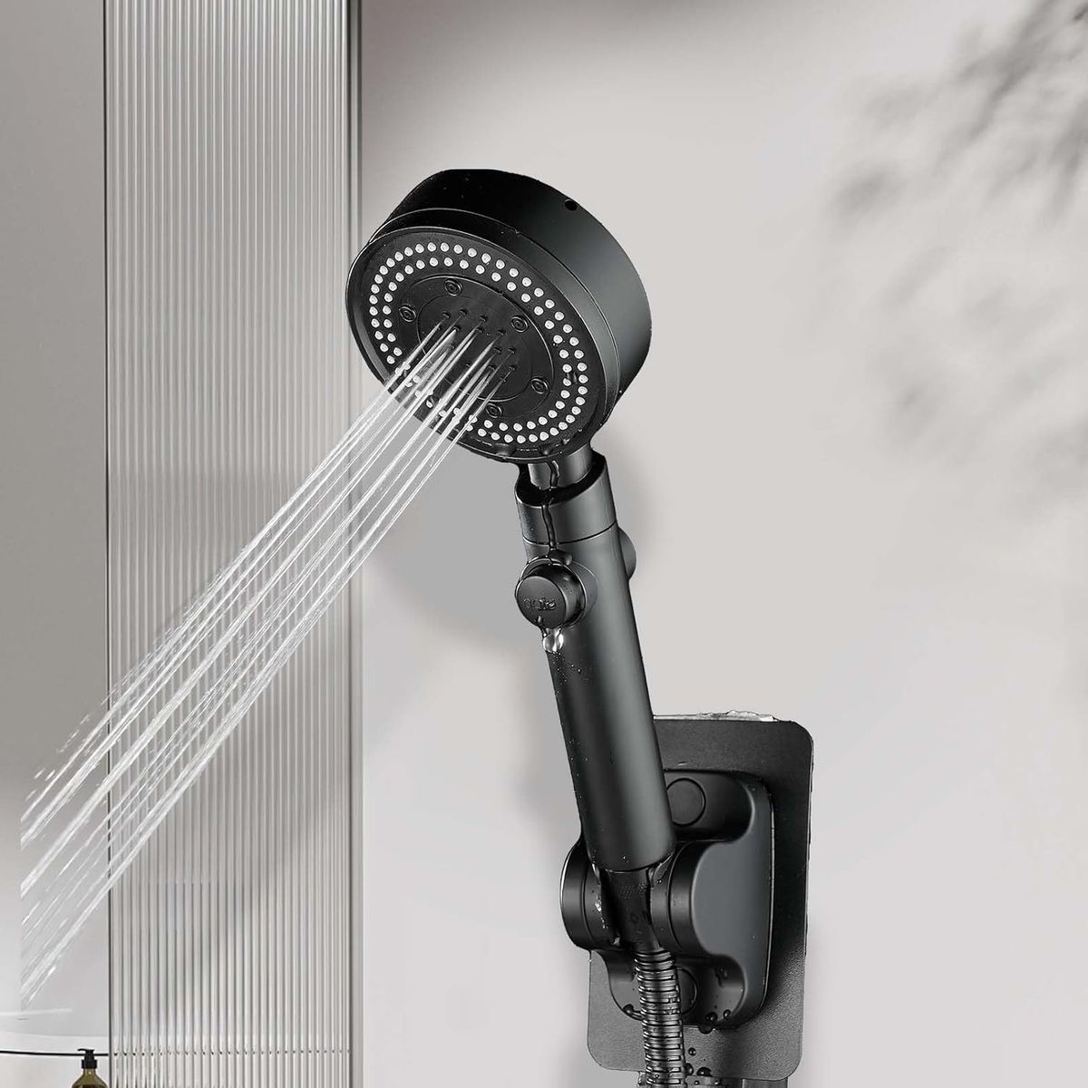 AIZO - Negro Kit De Manguera Ducha Teléfono Soporte Cromado Acero Inox