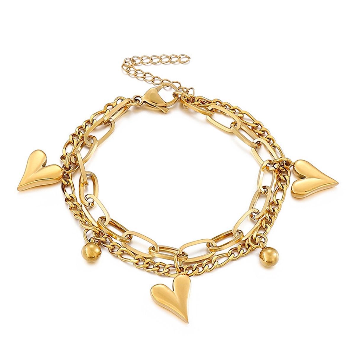 GENERICO - Pulsera Acero Corazones Bañada en Oro 18K - Amore Gold