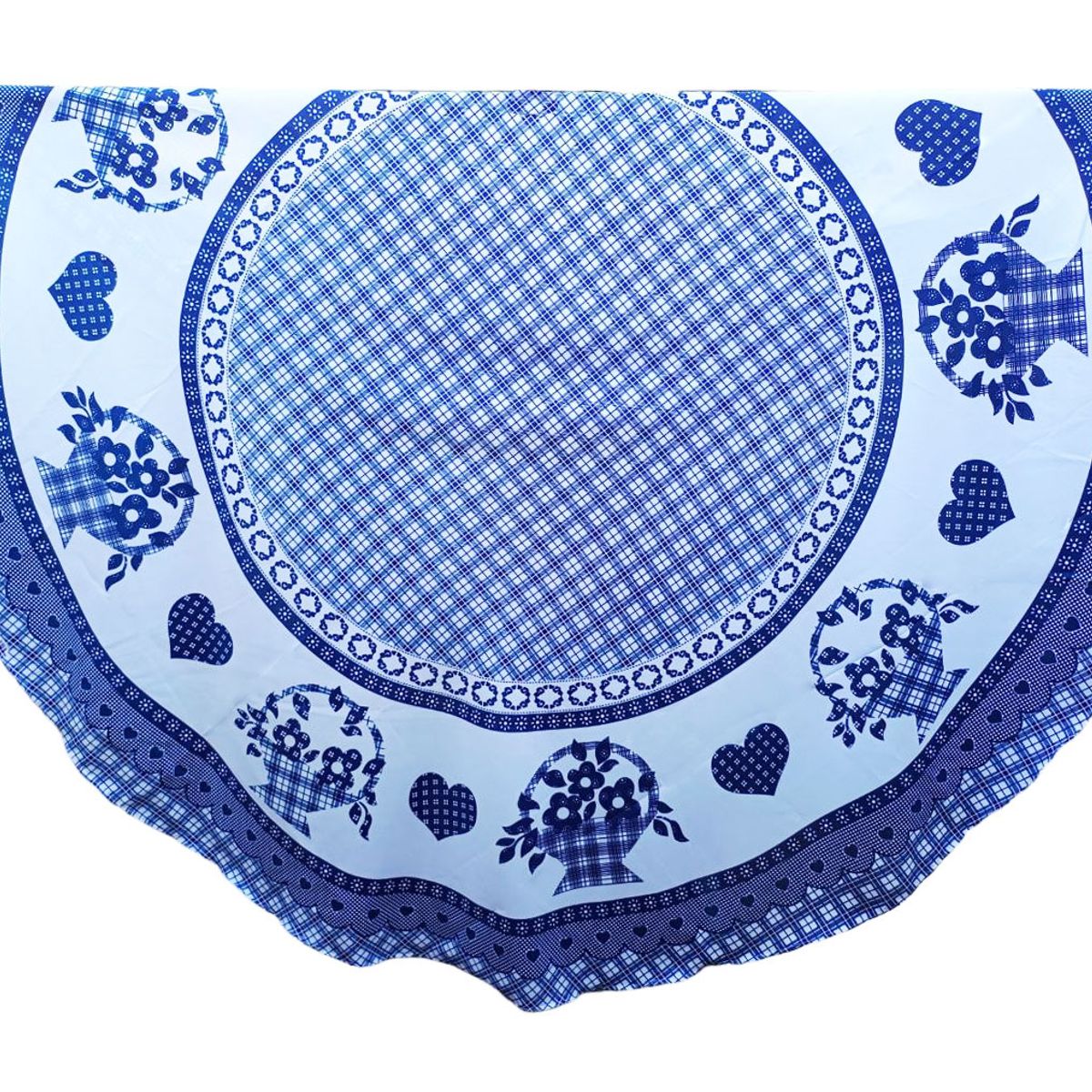 GENERICO - MANTEL DE TELA PARA MESA REDONDA TOP LAVABLE 18M DISEÑO AZUL