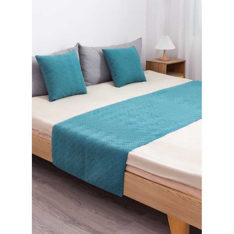 GENERICO - Piecera de cama plush (Turquesa) 2 plazas/King  + 2 fundas de cojín