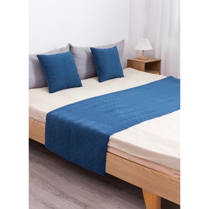 GENERICO - Piecera de cama plush (Azul) 2 plazas/King  + 2 fundas de cojín
