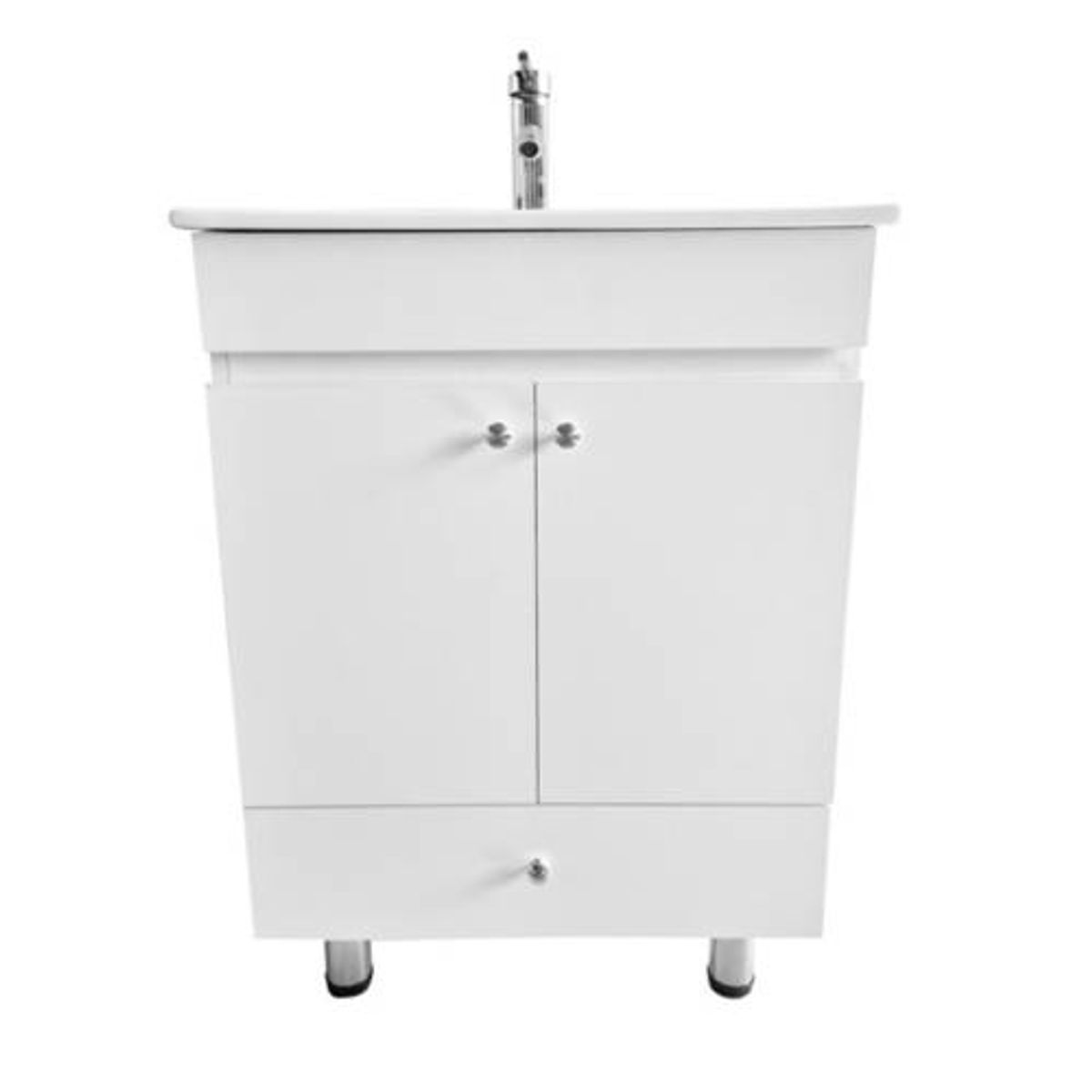 MODERN SPACE - Vanitorio Melamina Blanco 60x47cm Con Patas Loza Y Griferia