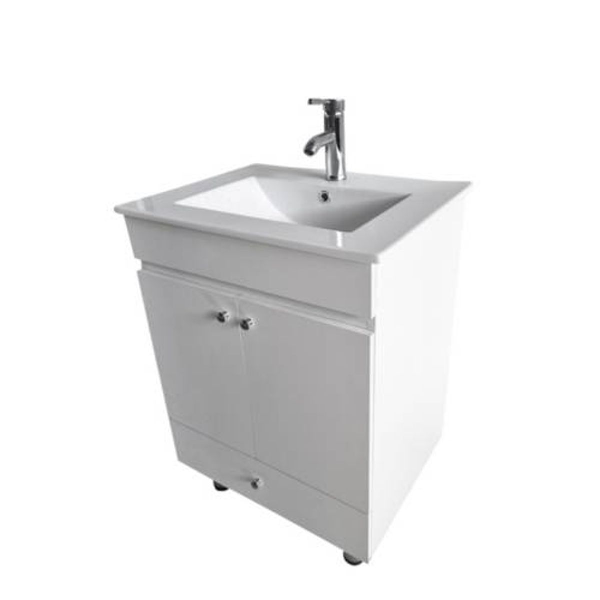 MODERN SPACE - Vanitorio Melamina Blanco 60x47cm Con Patas Loza Y Griferia