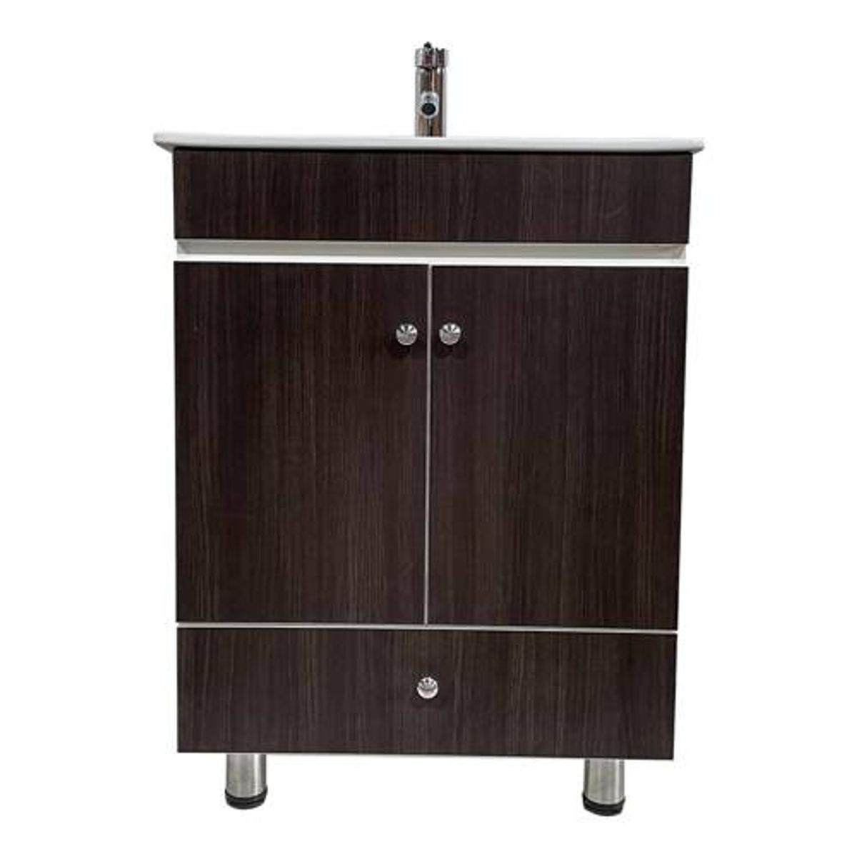 MODERN SPACE - Vanitorio Mdf 60x47cm Con Patas Cafe Loza Y Griferia