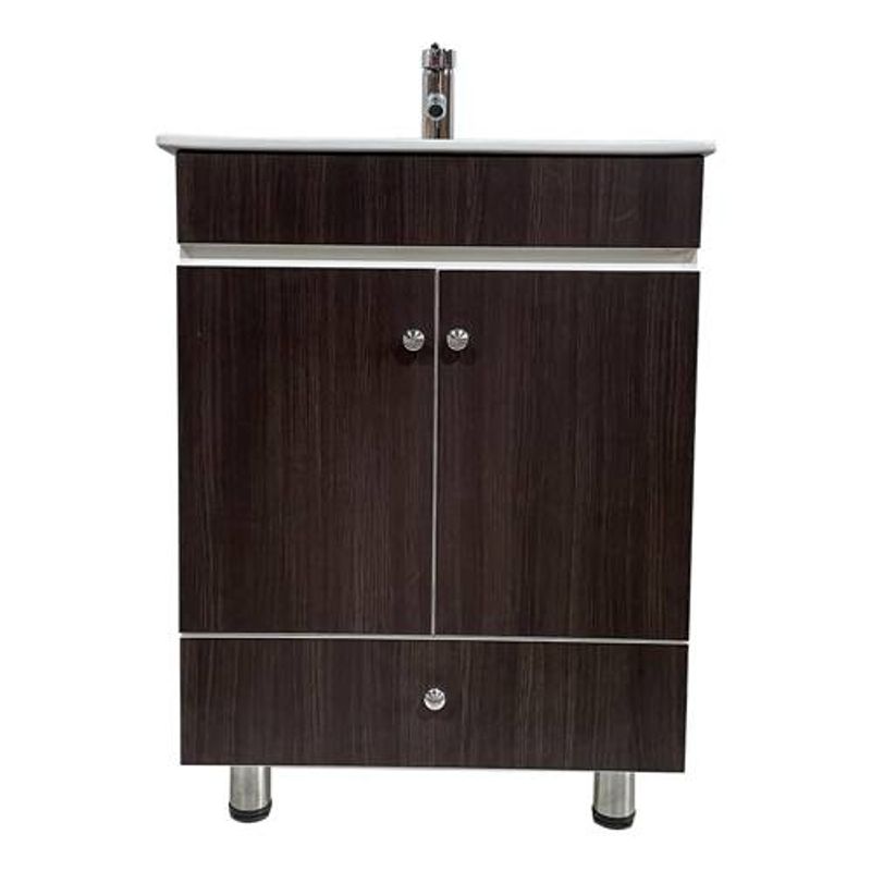 MODERN SPACE - Vanitorio Mdf 60x47cm Con Patas Cafe Loza Y Griferia