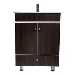 MODERN SPACE - Vanitorio Mdf 60x47cm Con Patas Cafe Loza Y Griferia