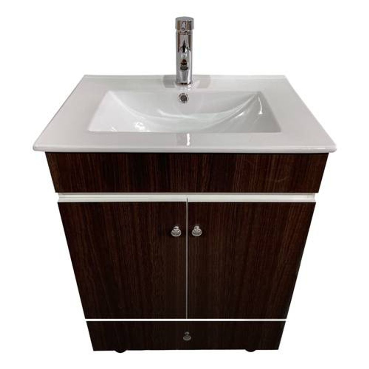 MODERN SPACE - Vanitorio Mdf 60x47cm Con Patas Cafe Loza Y Griferia