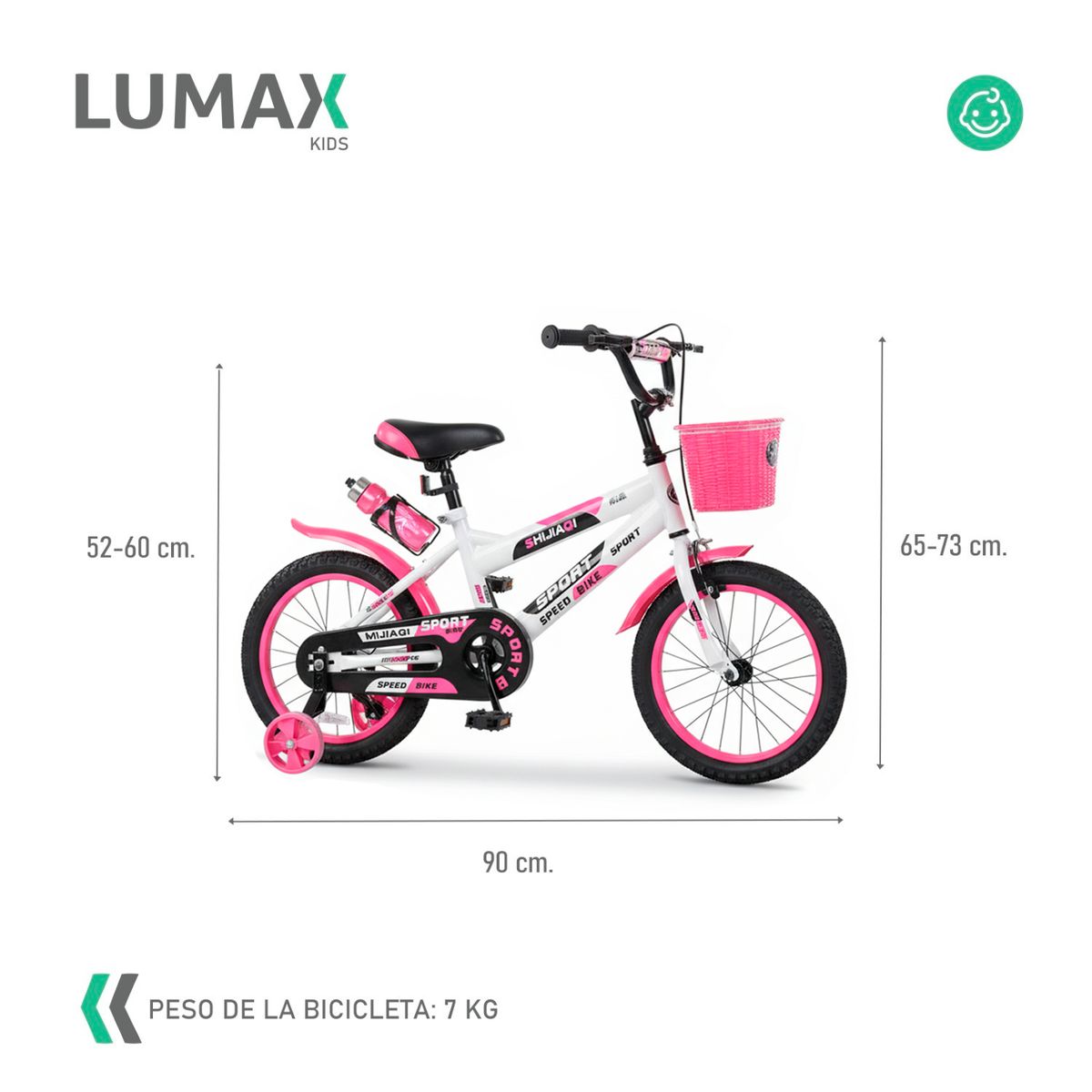 LUMAX - Bicicleta Infantil Lumax Aro 12 Rosado Con Rueditas