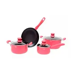 GENERICO - Set Ollas Batería 7pcs Titanium Antiadherente Rosa