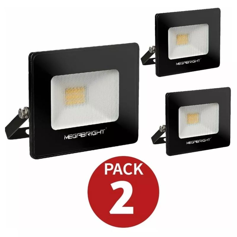 MEGABRIGHT - Foco Proyector Led 20w Exterior Megabright LUZ CALIDA PACK 2 UND