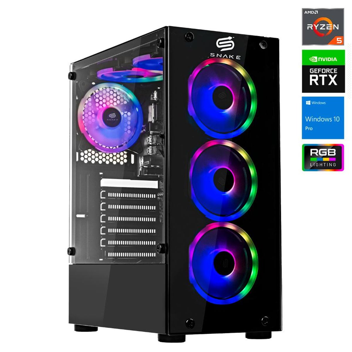 SNAKE GAMER - Pc Gamer Vibora Black V3 AMD Ryzen 5 5600, RTX 3050, SSD 512GB, RAM 16 GB,  Wifi + Bluetooth,  Windows 11 Pro