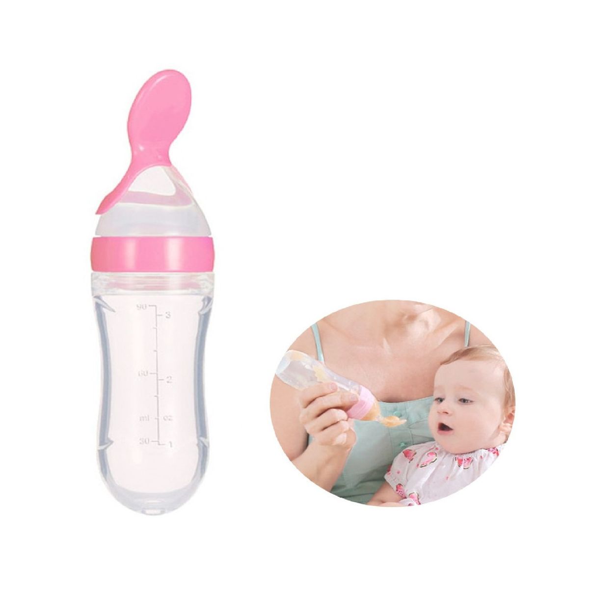 GENERICO - Mamadera Cuchara Dosificadora Bebes Silicona Rosa