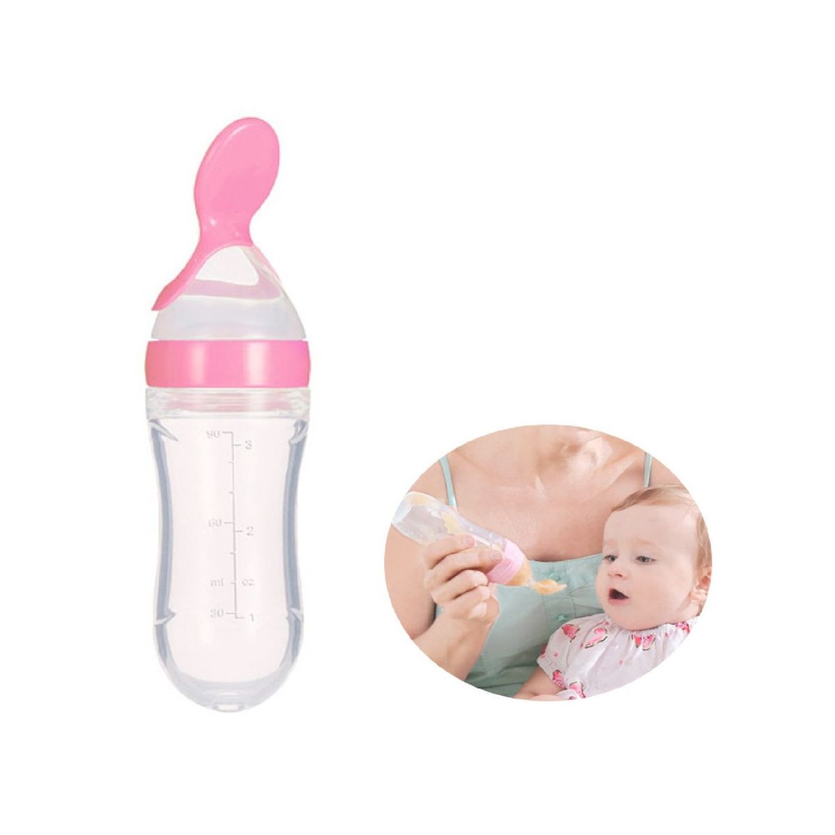 GENERICO - Mamadera Cuchara Dosificadora Bebes Silicona Rosa