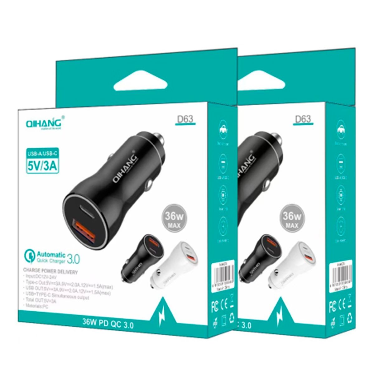 QIHANG - Cargador Para Autos Qihang 36w Pd + Qc 3.0 Puerto Dual